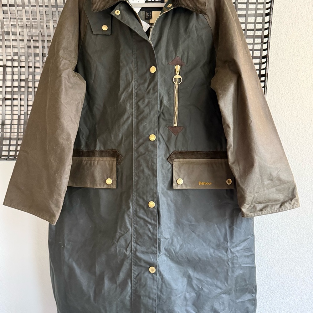 Barbour Olive Green Waxed Long Coat - Picture 5 of 9